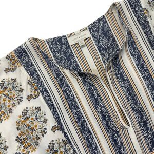 Lucky Brand Blouse Women L Boho Peasant Split V Neck Empire Waist Blue